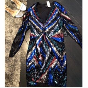 Patterned Multicolor Sequin Sheath Dress